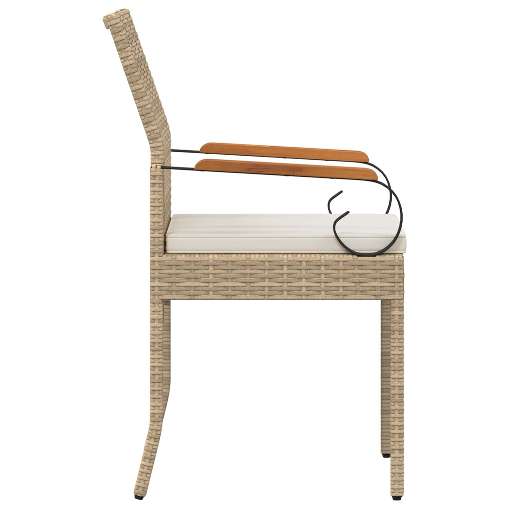 Gartenstühle 2 pcs Beige und Cremeweiß Poly-Rattan und Akazie