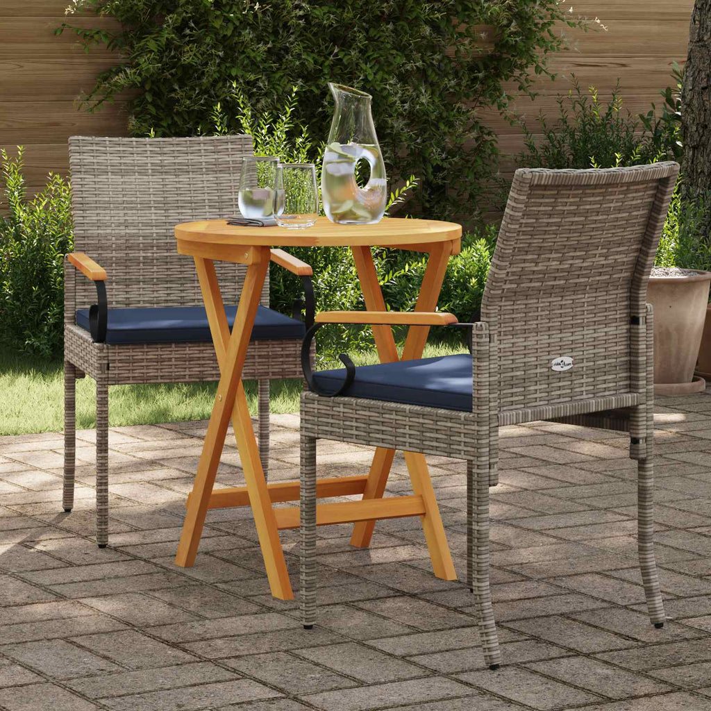 Gartenstühle 2 pcs Grau und Marineblau Poly-Rattan und Akazie