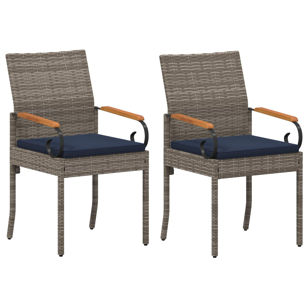 Gartenstühle 2 pcs Grau und Marineblau Poly-Rattan und Akazie