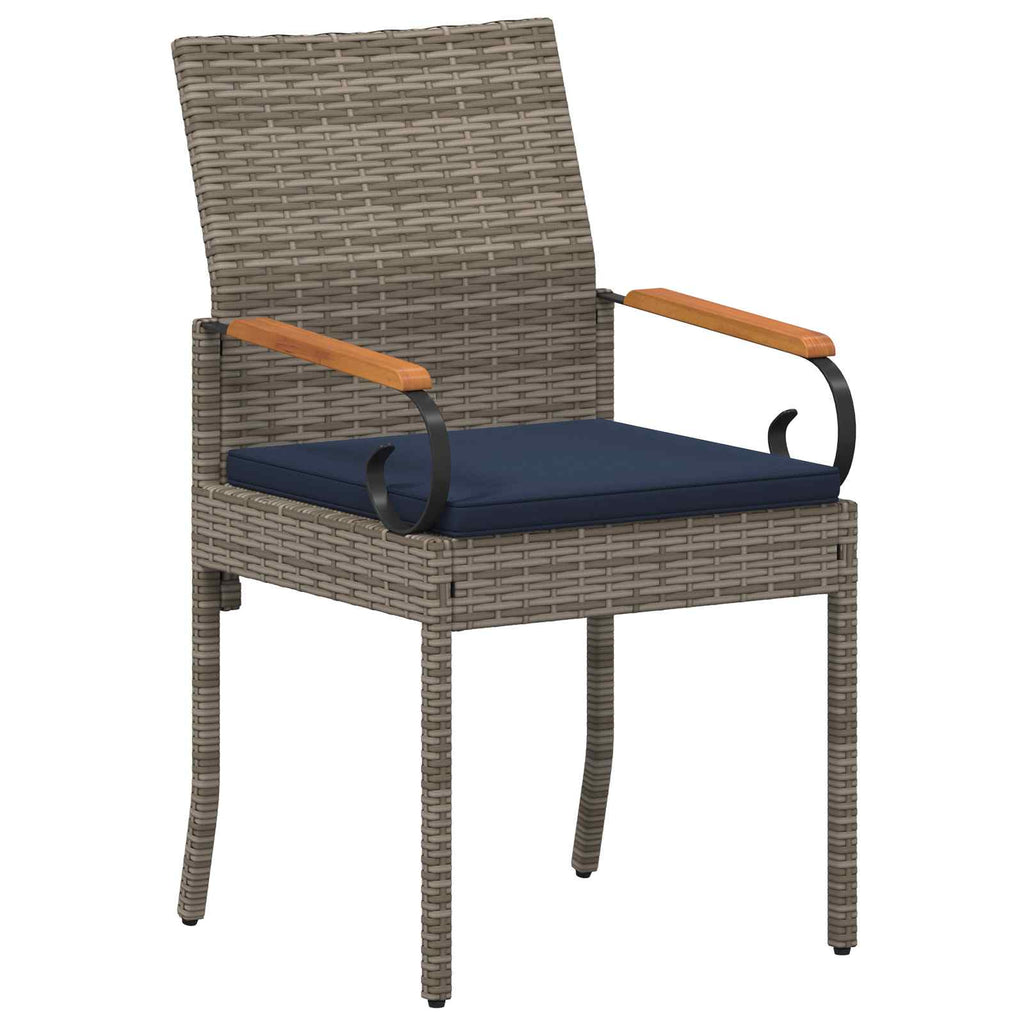 Gartenstühle 2 pcs Grau und Marineblau Poly-Rattan und Akazie