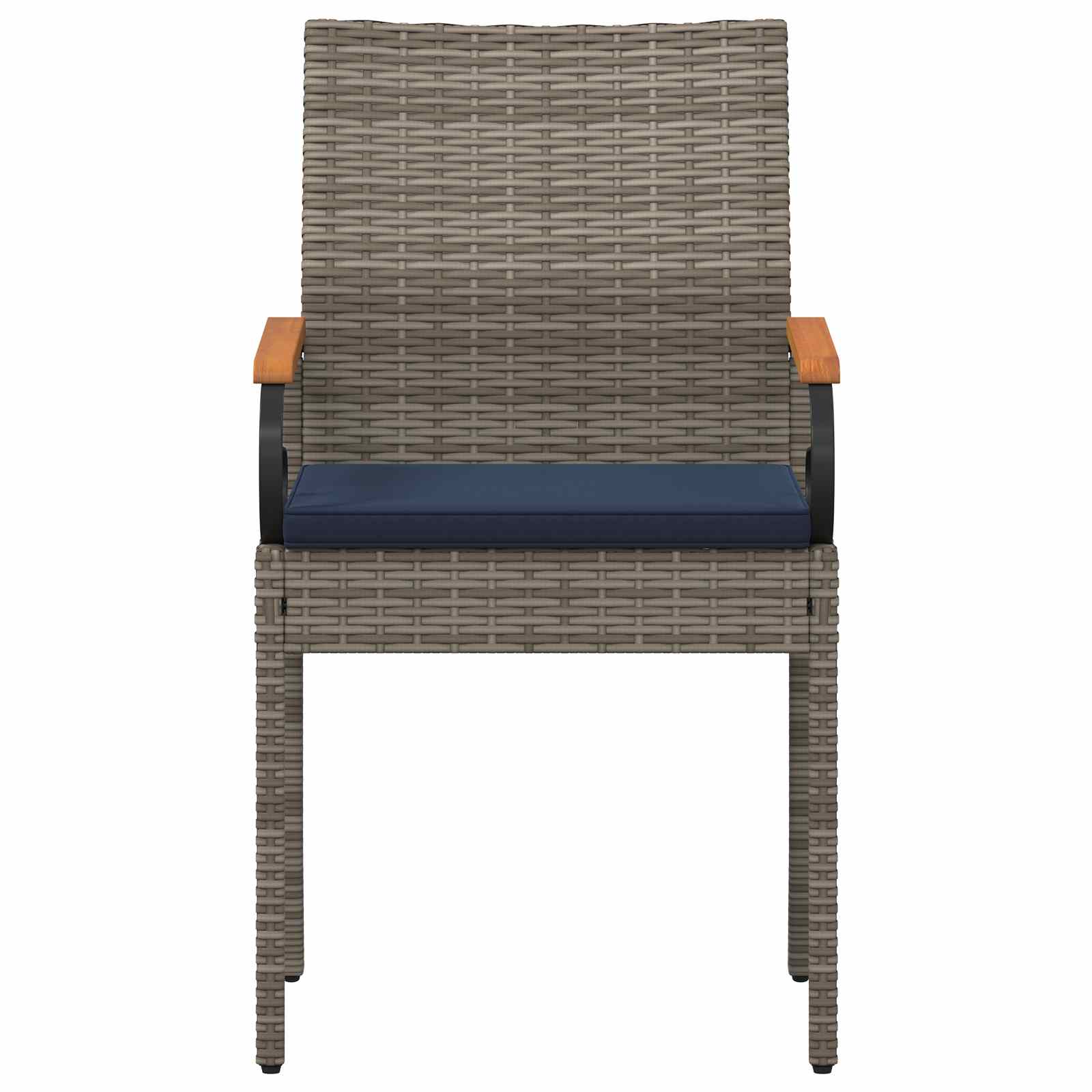 Gartenstühle 2 pcs Grau und Marineblau Poly-Rattan und Akazie