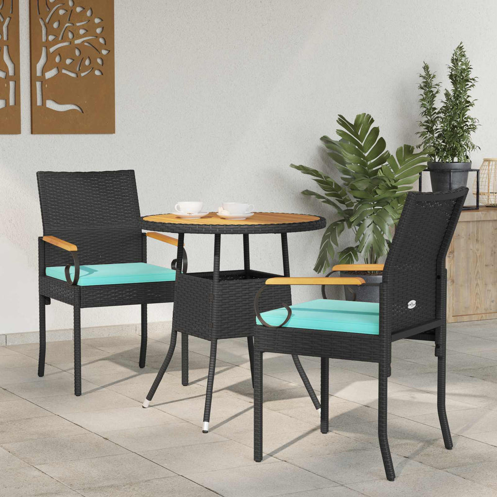 Gartenstühle 2 pcs Schwarz und Türkis Poly-Rattan und Akazie