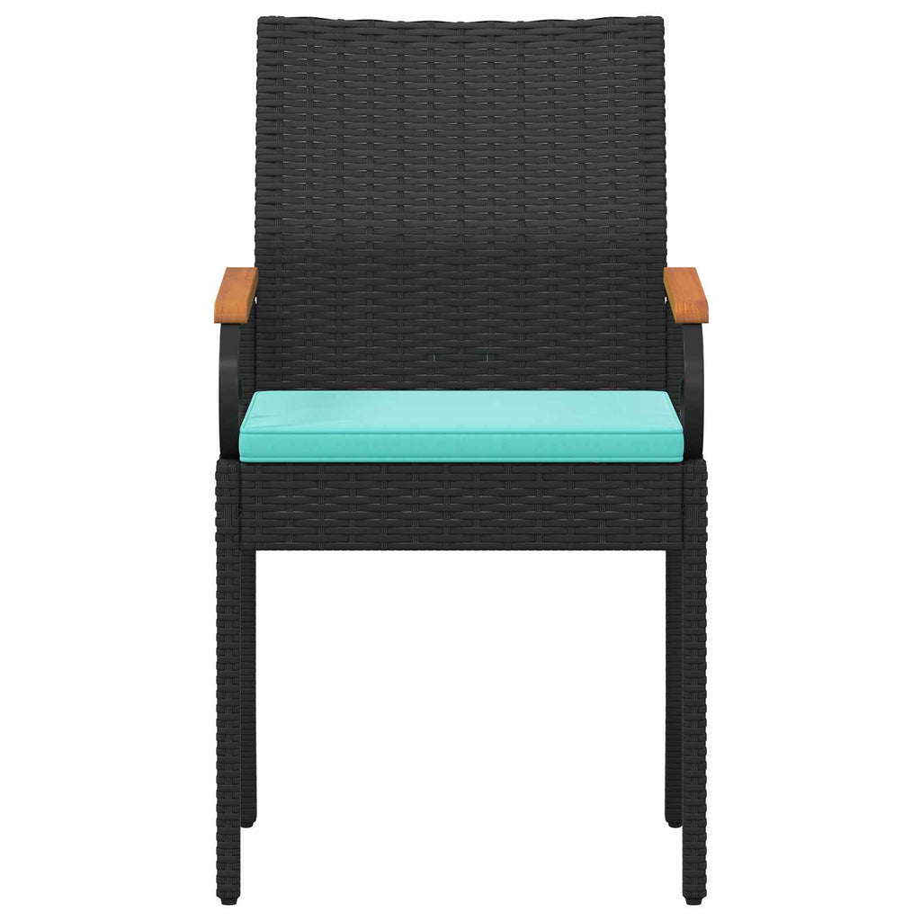 Gartenstühle 2 pcs Schwarz und Türkis Poly-Rattan und Akazie