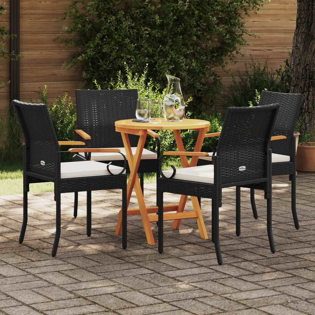 Gartenstühle 4 pcs Schwarz und Cremeweiß Poly-Rattan und Akazie