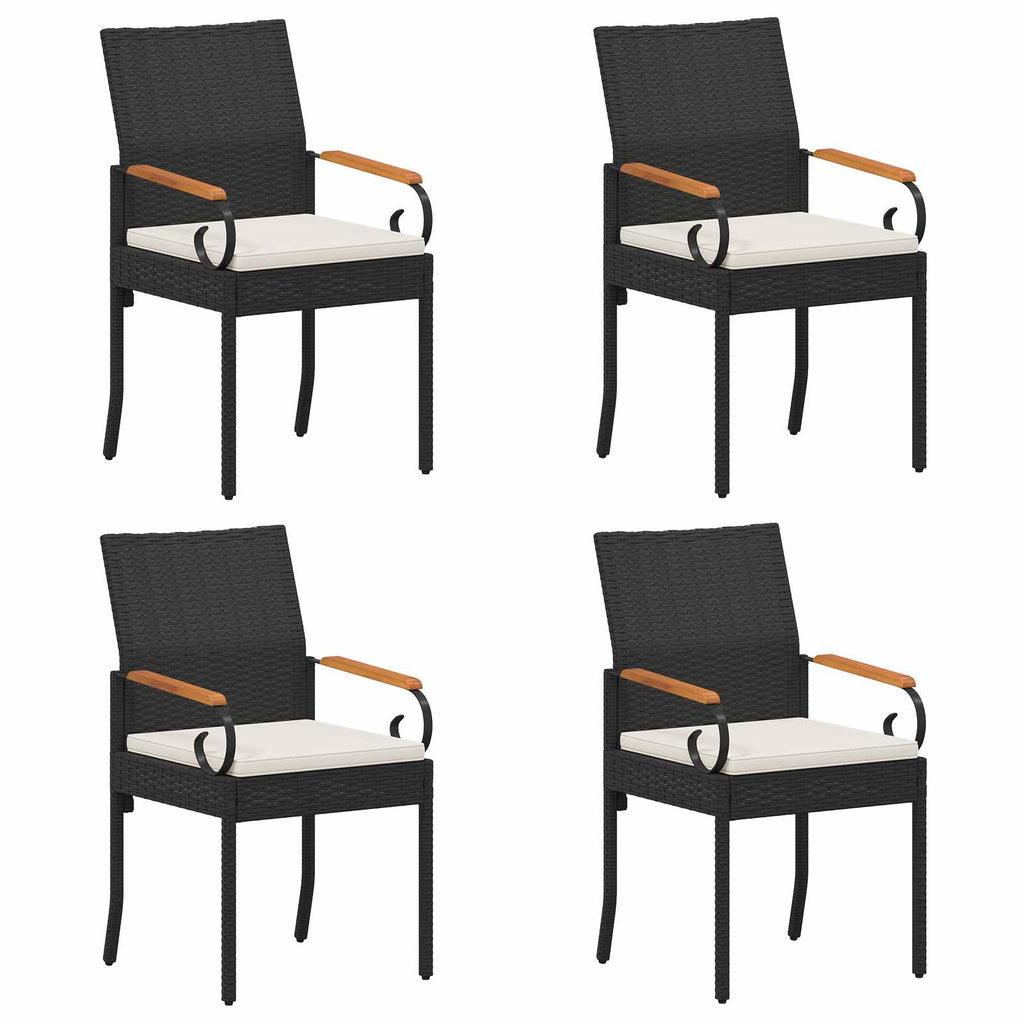 Gartenstühle 4 pcs Schwarz und Cremeweiß Poly-Rattan und Akazie