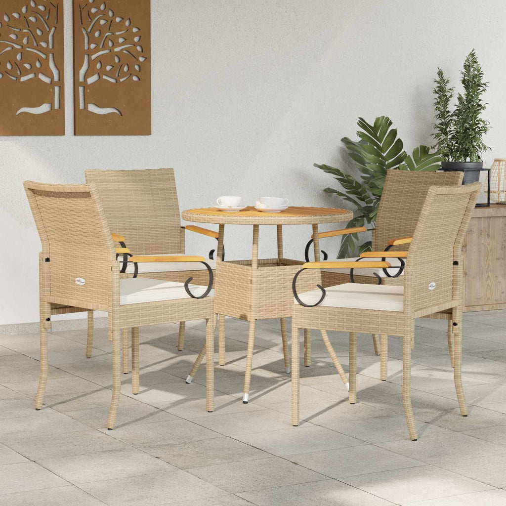 Gartenstühle 4 pcs Beige und Cremeweiß Poly-Rattan und Akazie
