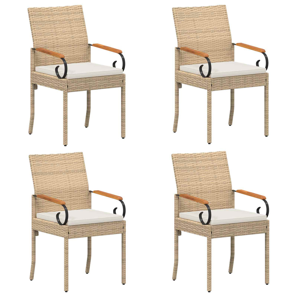 Gartenstühle 4 pcs Beige und Cremeweiß Poly-Rattan und Akazie