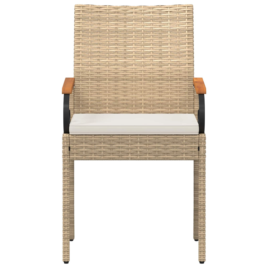 Gartenstühle 4 pcs Beige und Cremeweiß Poly-Rattan und Akazie