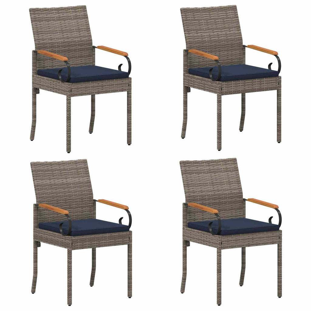 Gartenstühle 4 pcs Grau und Marineblau Poly-Rattan und Akazie