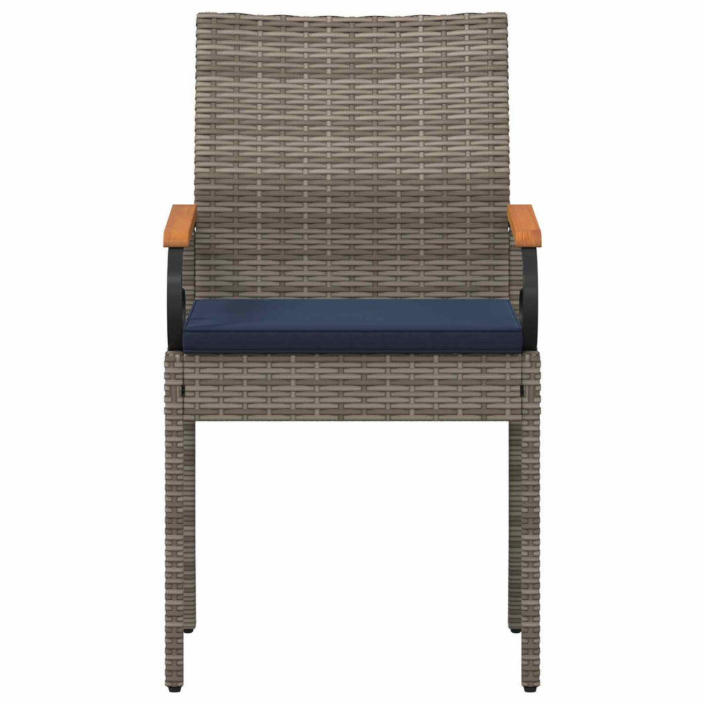 Gartenstühle 4 pcs Grau und Marineblau Poly-Rattan und Akazie
