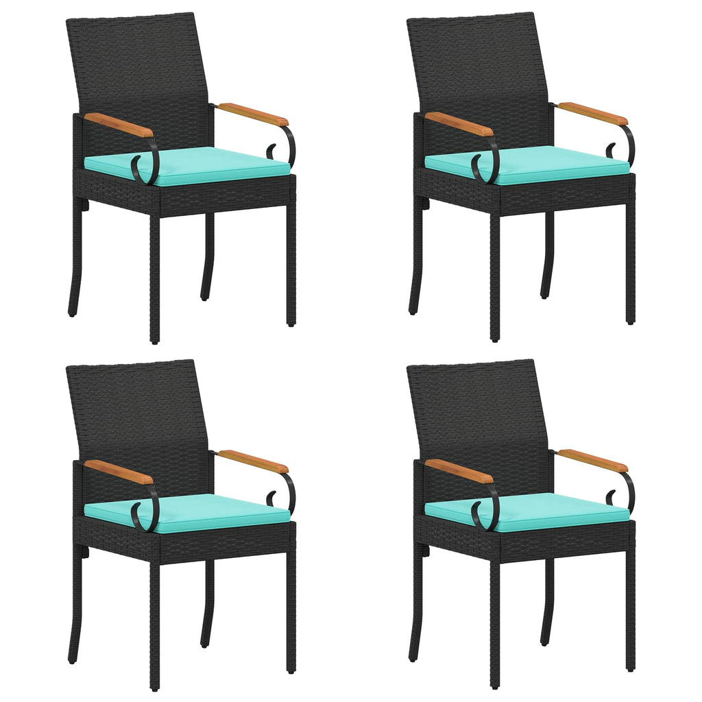 Gartenstühle 4 pcs Schwarz und Türkis Poly-Rattan und Akazie