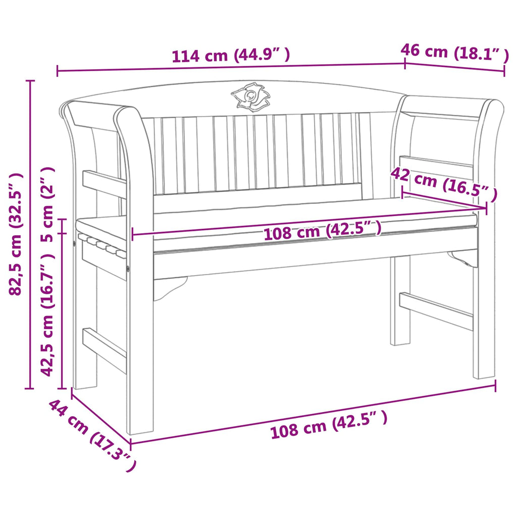 Rosenbank Natur 114 x 46 x 82,5 cm Massivholz Akazie