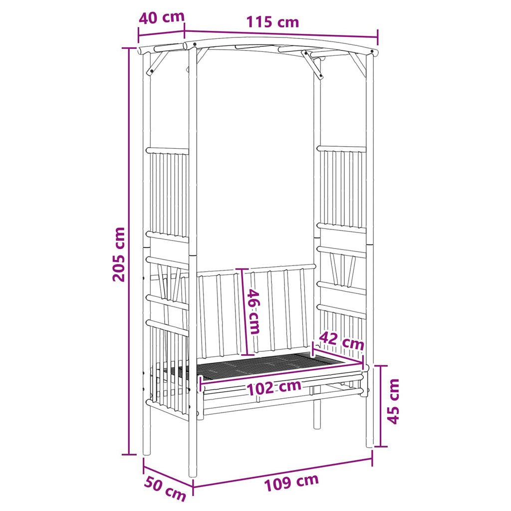 Gartenbogen mit Bank Natur 115 x 50 x 205 cm Bambus