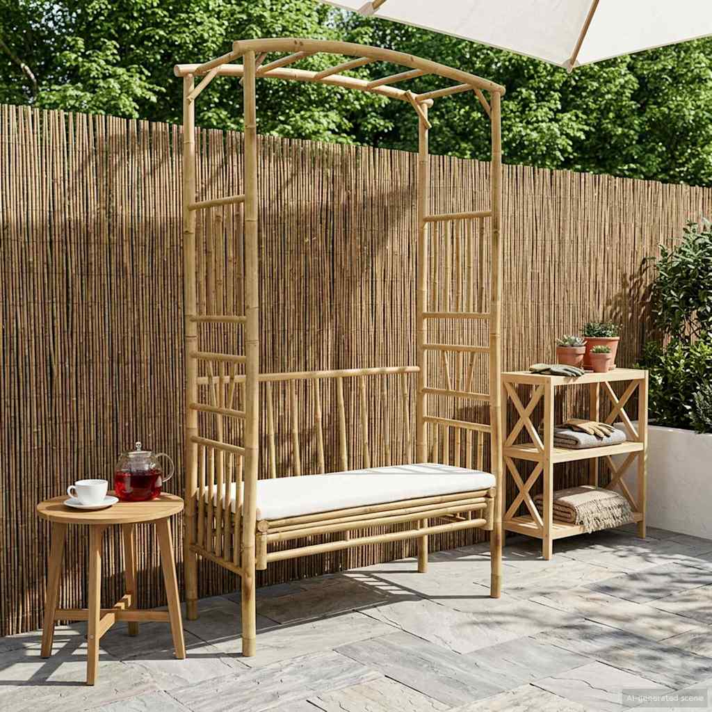 Gartenbogen mit Bank Cremeweiß 115 x 50 x 205 cm Bambus