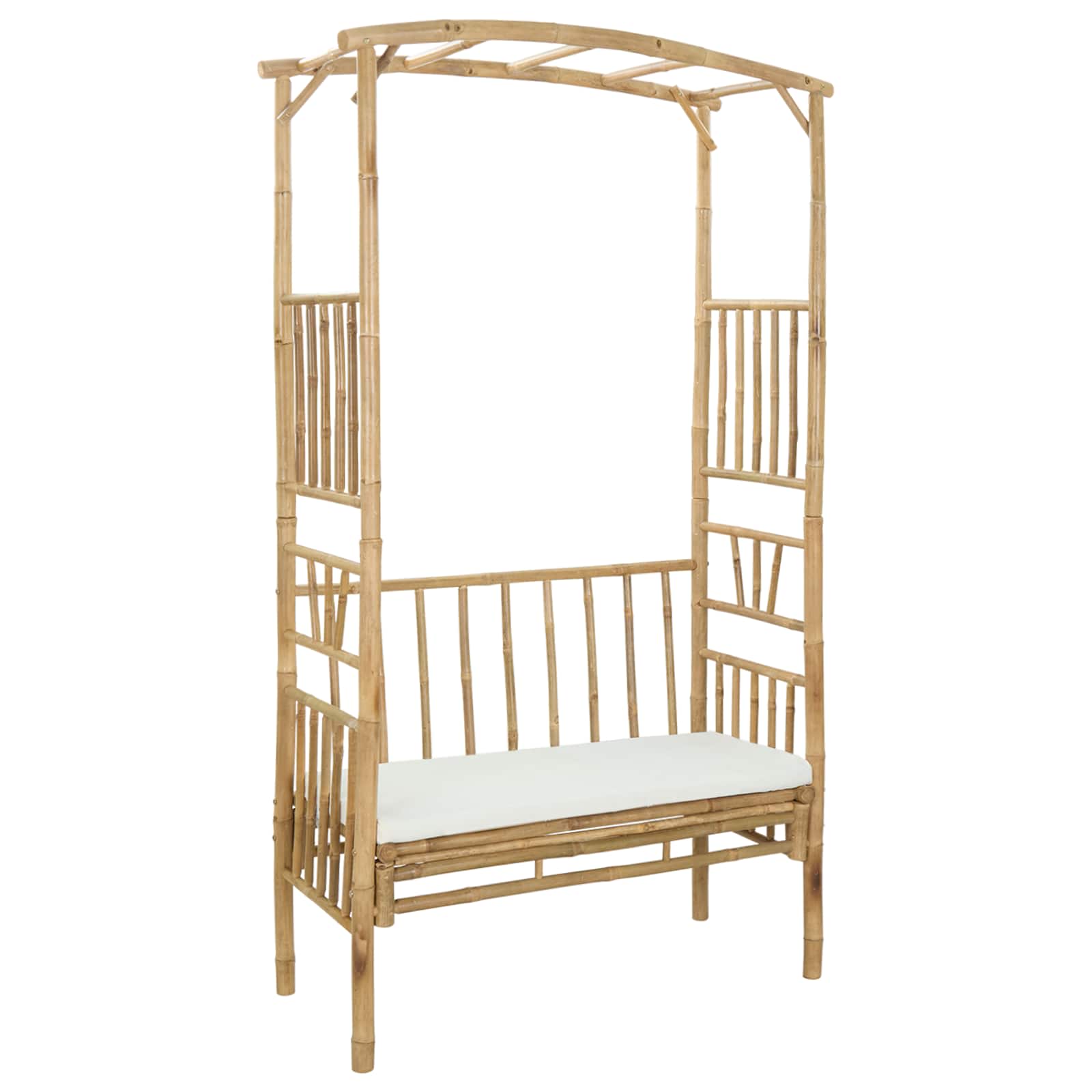 Gartenbogen mit Bank Cremeweiß 115 x 50 x 205 cm Bambus