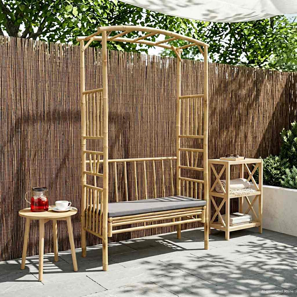 Gartenbogen mit Bank Dunkelgrau 115 x 50 x 205 cm Bambus