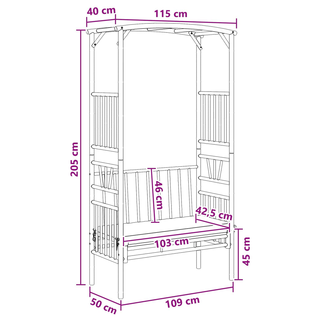 Gartenbogen mit Bank Dunkelgrau 115 x 50 x 205 cm Bambus