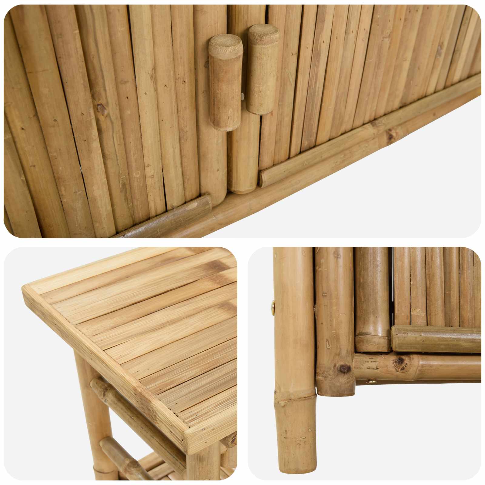 Konsolentisch mit Regal mit Tür Natur 110 x 35 x 75 cm Bambus