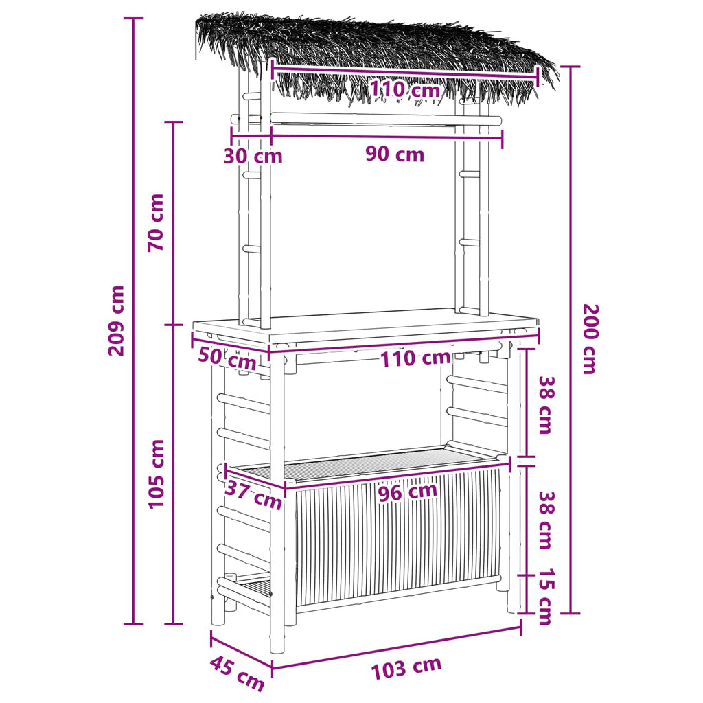 Outdoor Bartisch Natur 110 x 50 x 209 cm Bambus