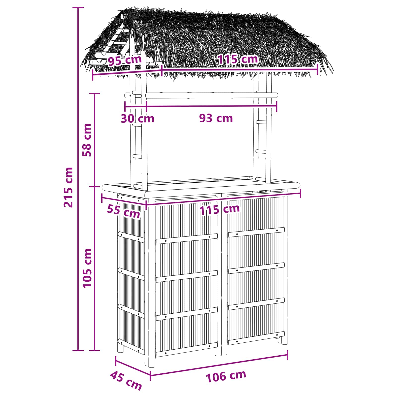 Outdoor Bartisch Natur 115 x 95 x 215 cm Bambus