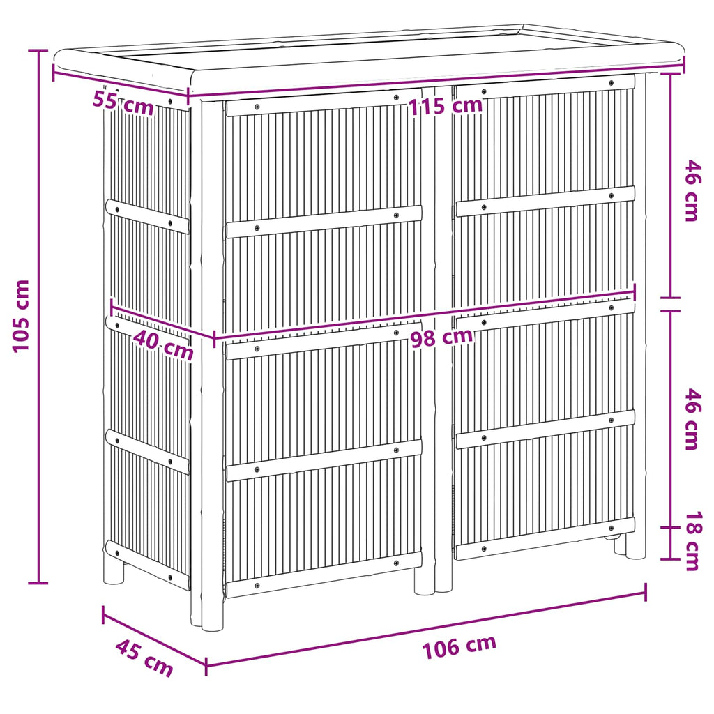 Outdoor Bartisch Natur 115 x 55 x 105 cm Bambus