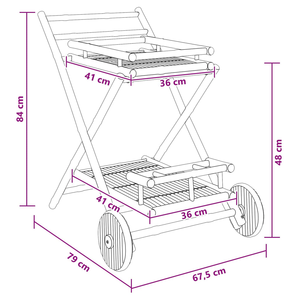 Teewagen mit Rädern Natur 79 x 67,5 x 84 cm Bambus