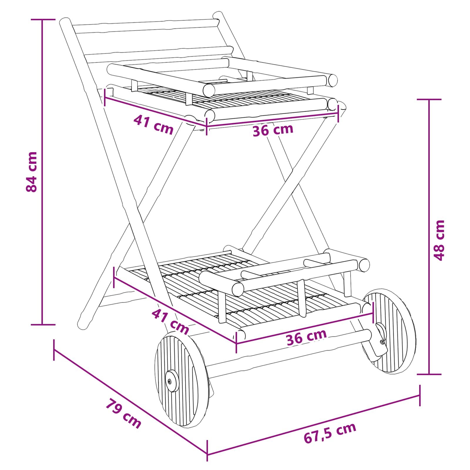 Teewagen mit Rädern Natur 79 x 67,5 x 84 cm Bambus