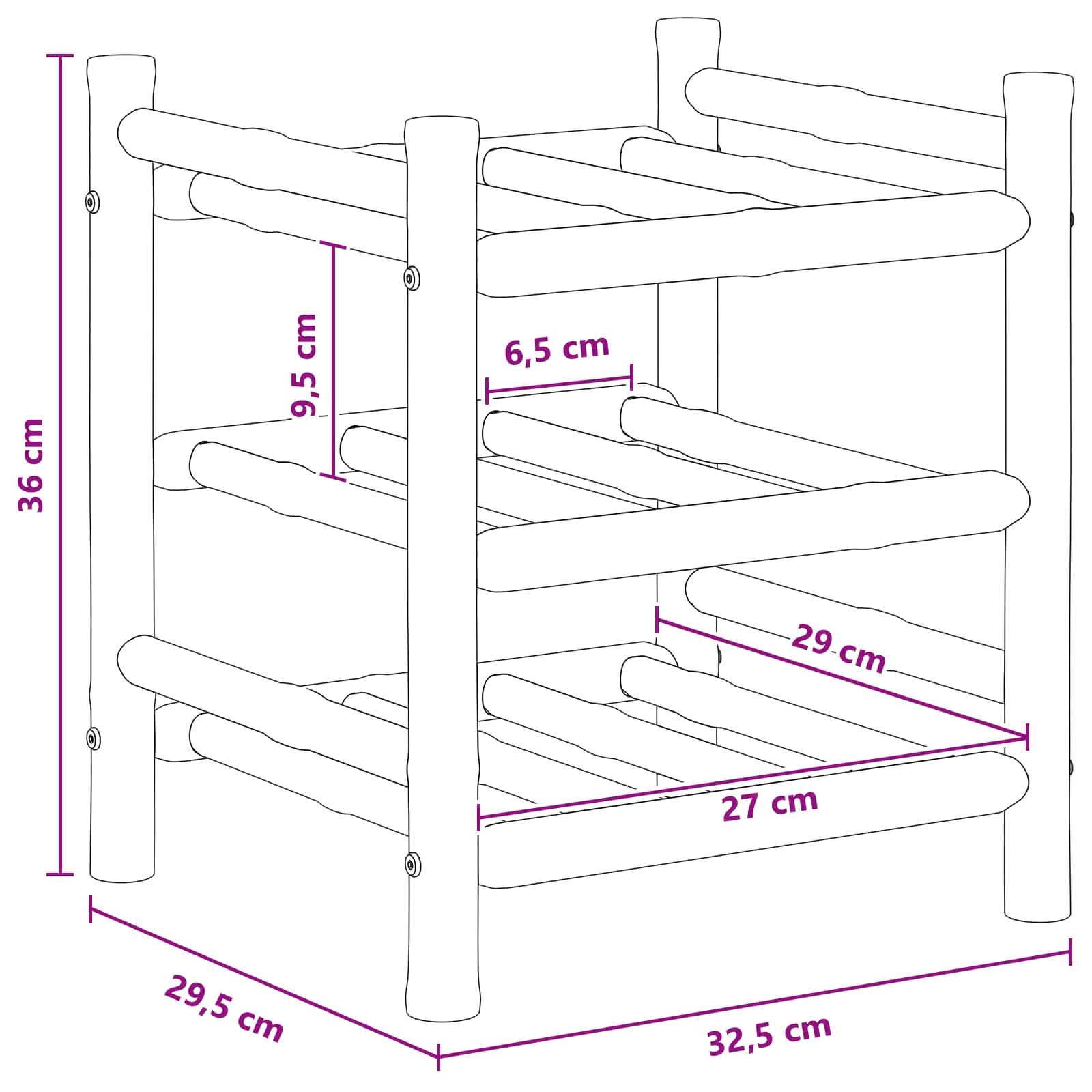 Weinregal Natur 32,5 x 29,5 x 36 cm Bambus
