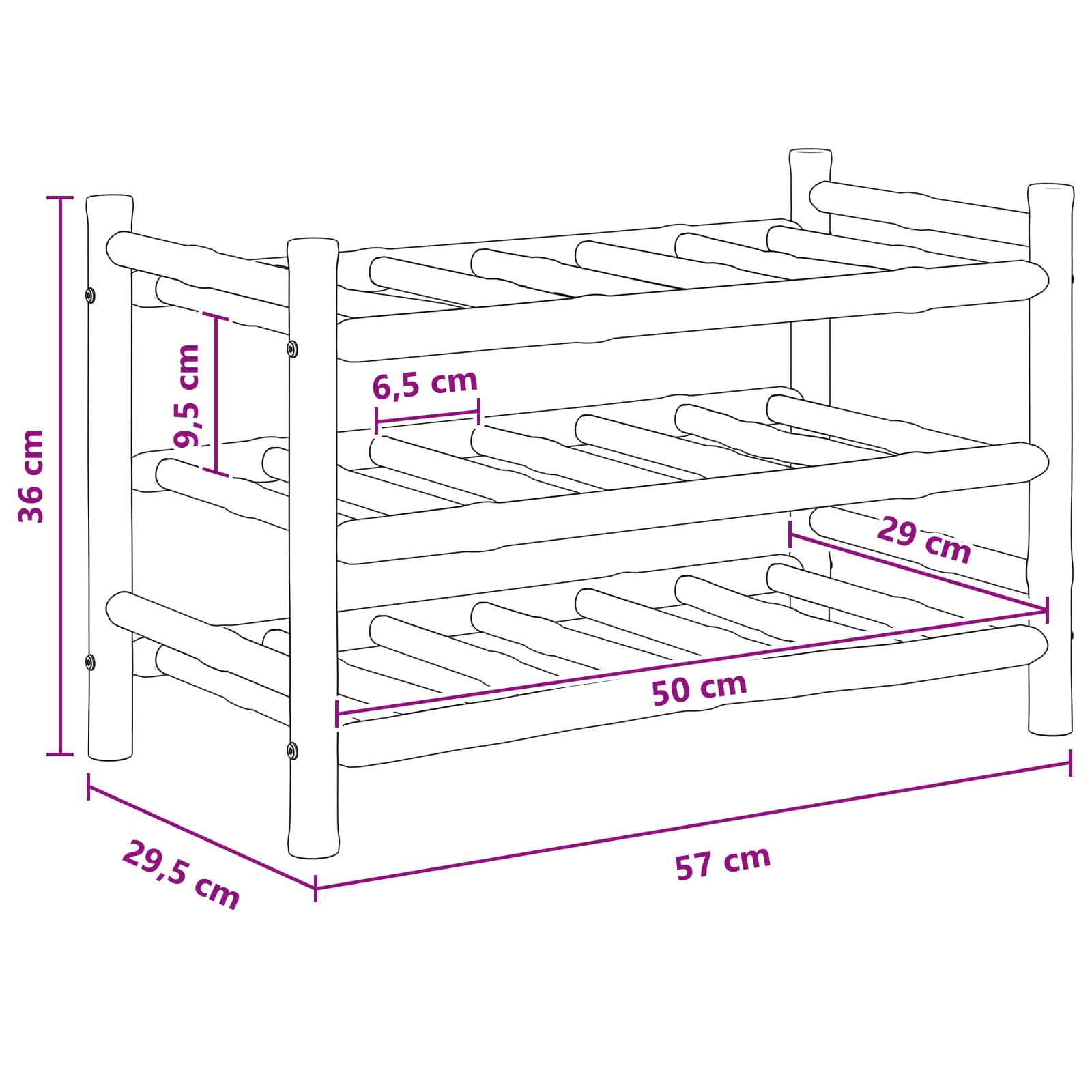 Weinregal Natur 57 x 29,5 x 36 cm Bambus