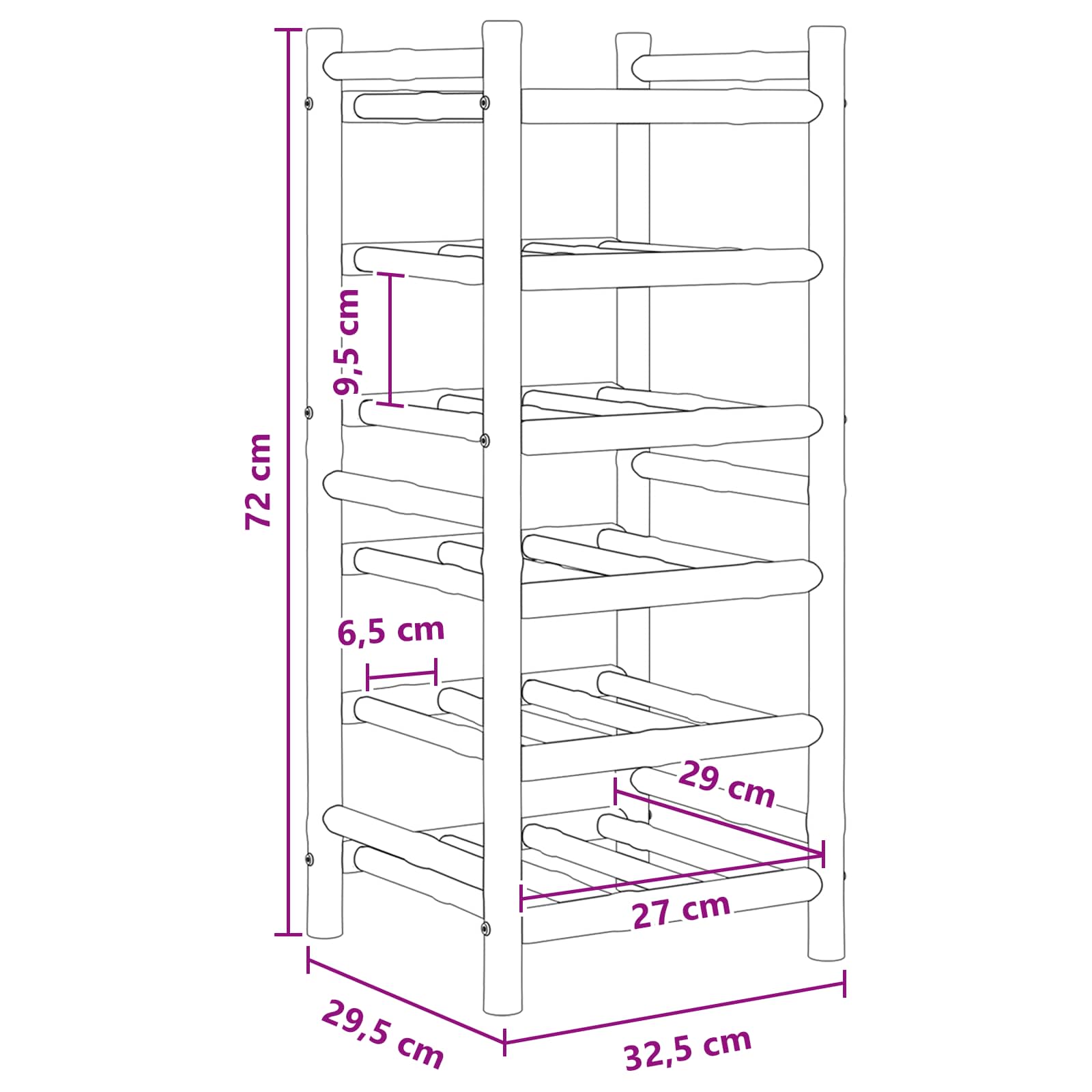 Weinregal Natur 32,5 x 29,5 x 72 cm Bambus