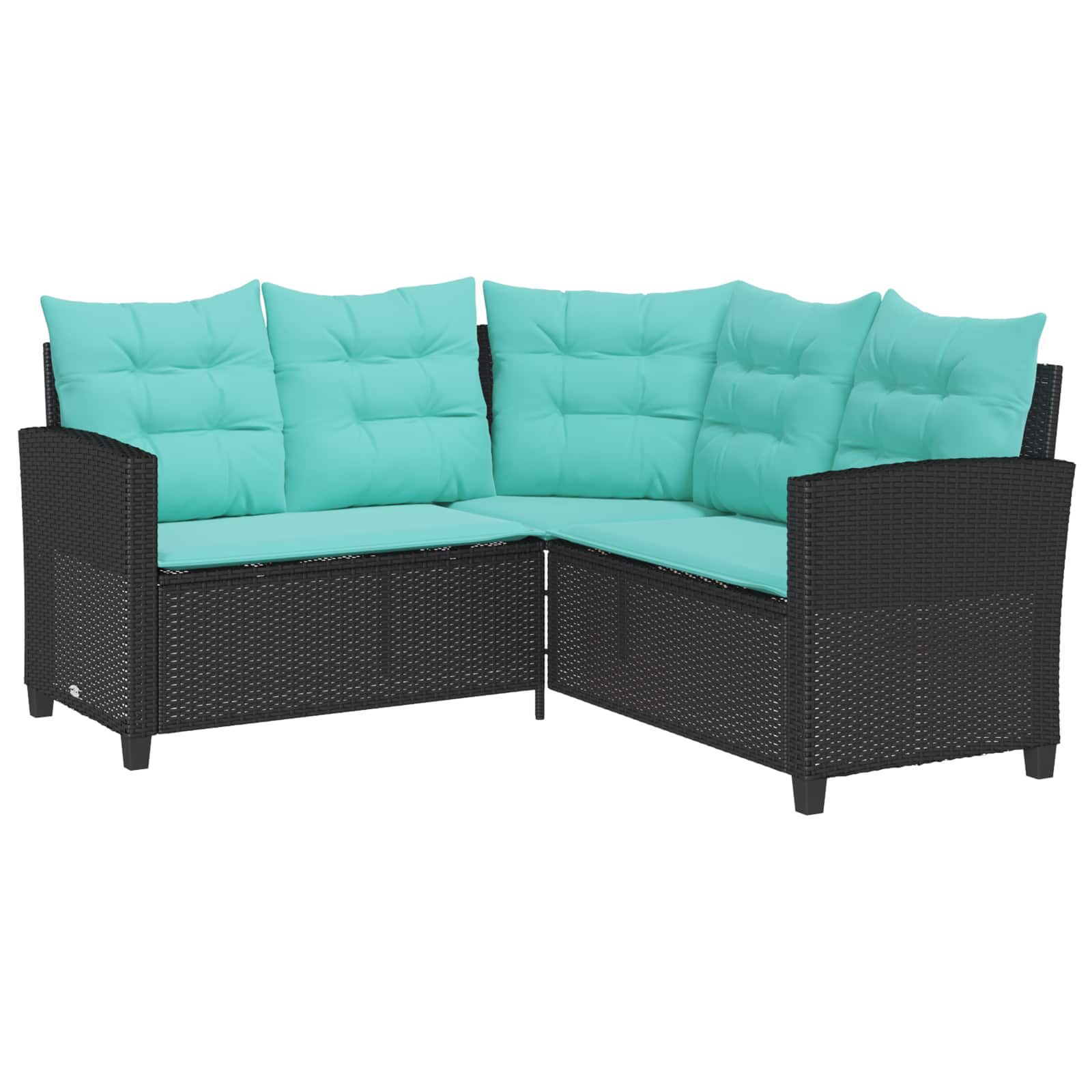 Garten-Sofa mit Kissen 2 pcs Schwarz und Türkis Poly Rattan