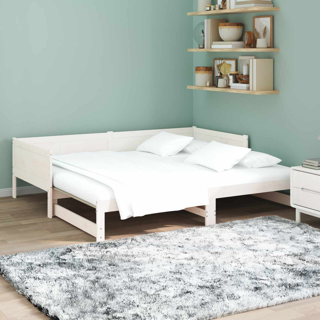 Ausziehbares Tagesbett Weiß 180 x 200 cm Massives Kiefernholz