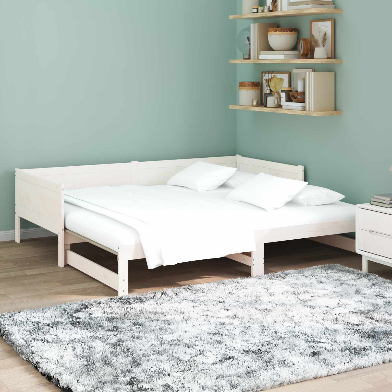 Ausziehbares Tagesbett Weiß 180 x 200 cm Massives Kiefernholz