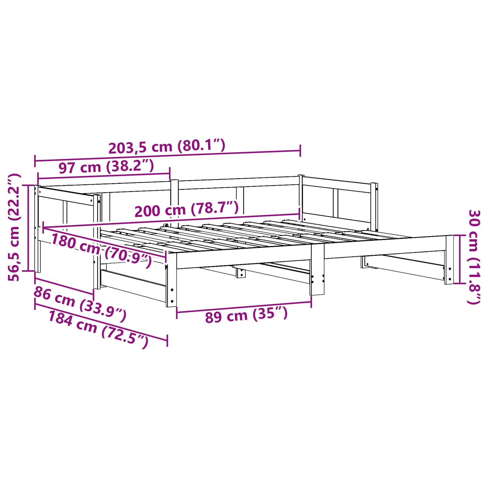 Ausziehbares Tagesbett Weiß 180 x 200 cm Massives Kiefernholz
