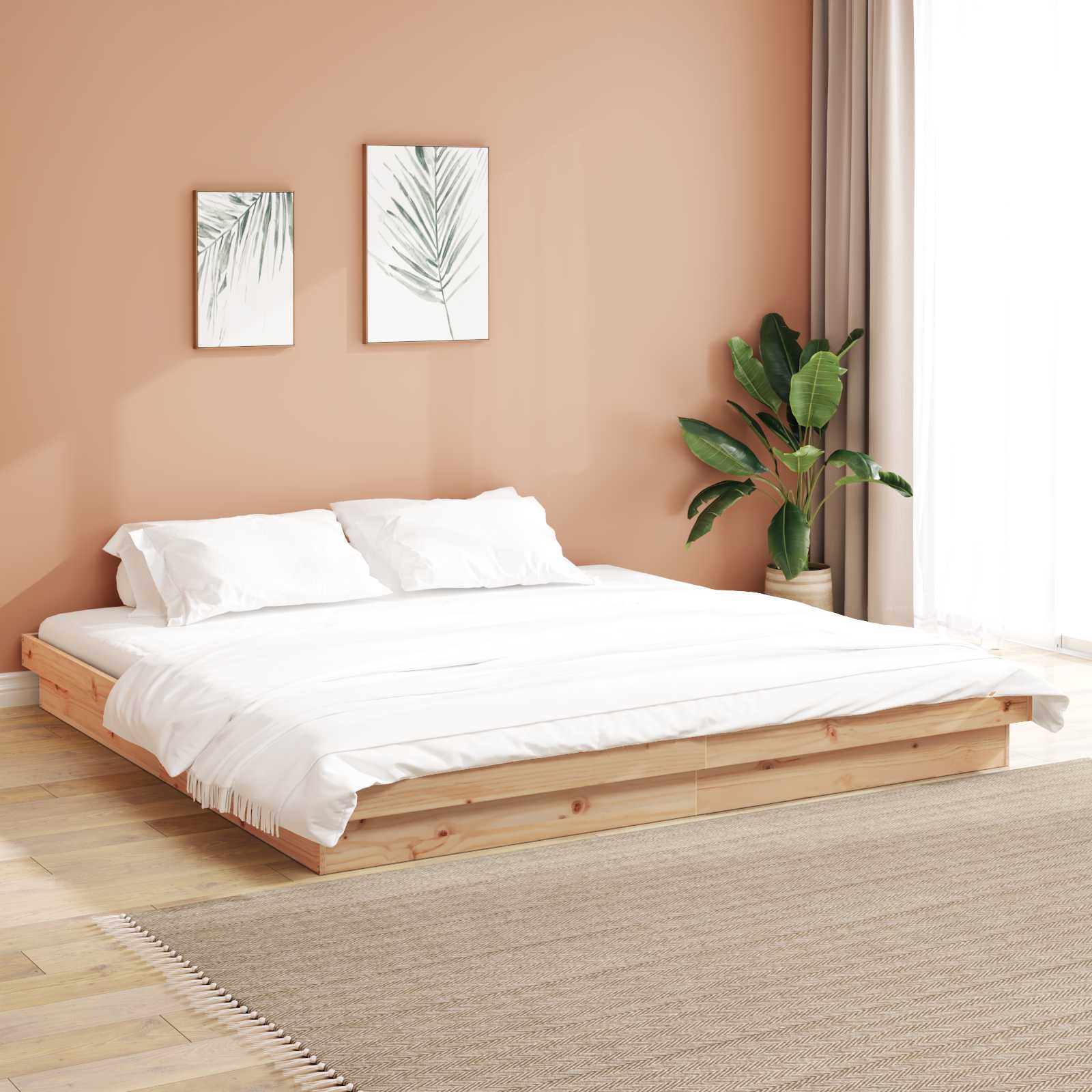 Bettrahmen Natur 200 x 200 cm Massives Kiefernholz