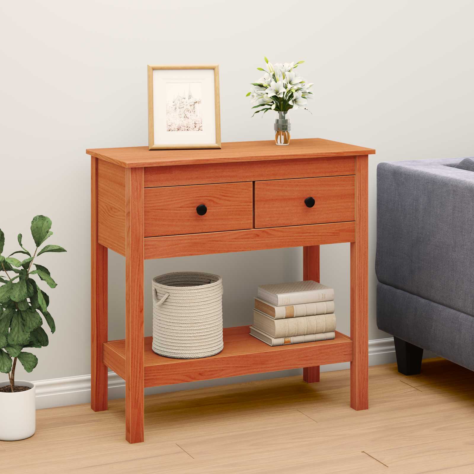 Konsolentisch Wachsbraun 75 x 35 x 75 cm Massives Kiefernholz