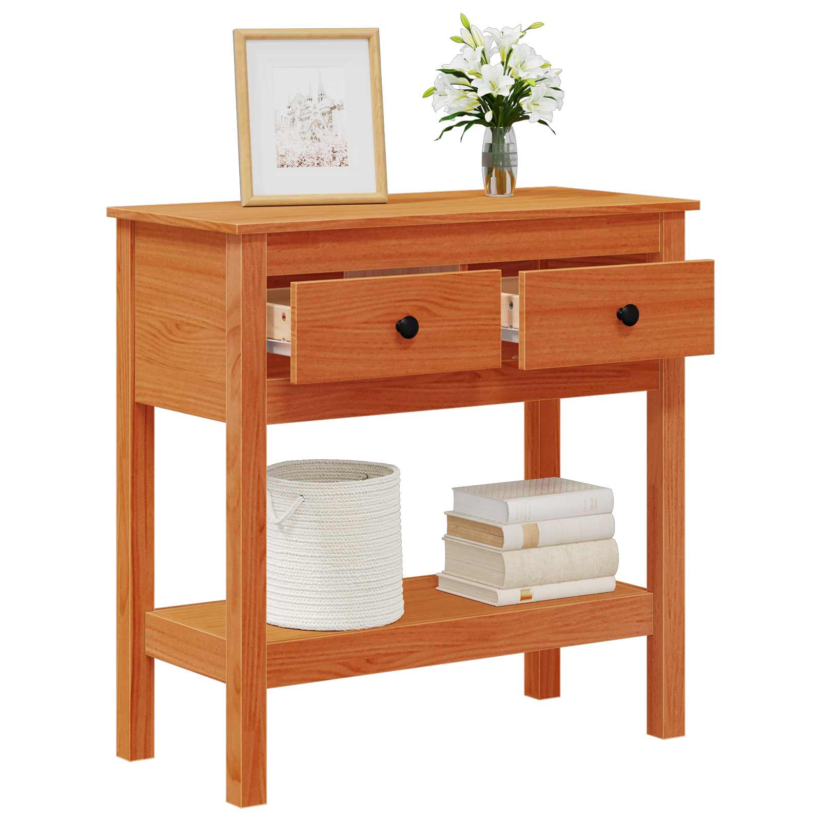 Konsolentisch Wachsbraun 75 x 35 x 75 cm Massives Kiefernholz
