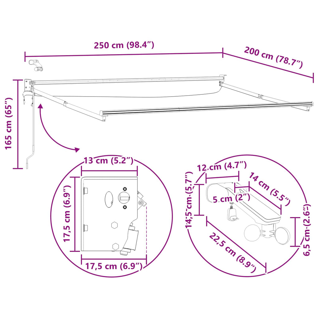 Elektrisches Markisenrahmen Weiß 2,5 x 2 m Aluminium