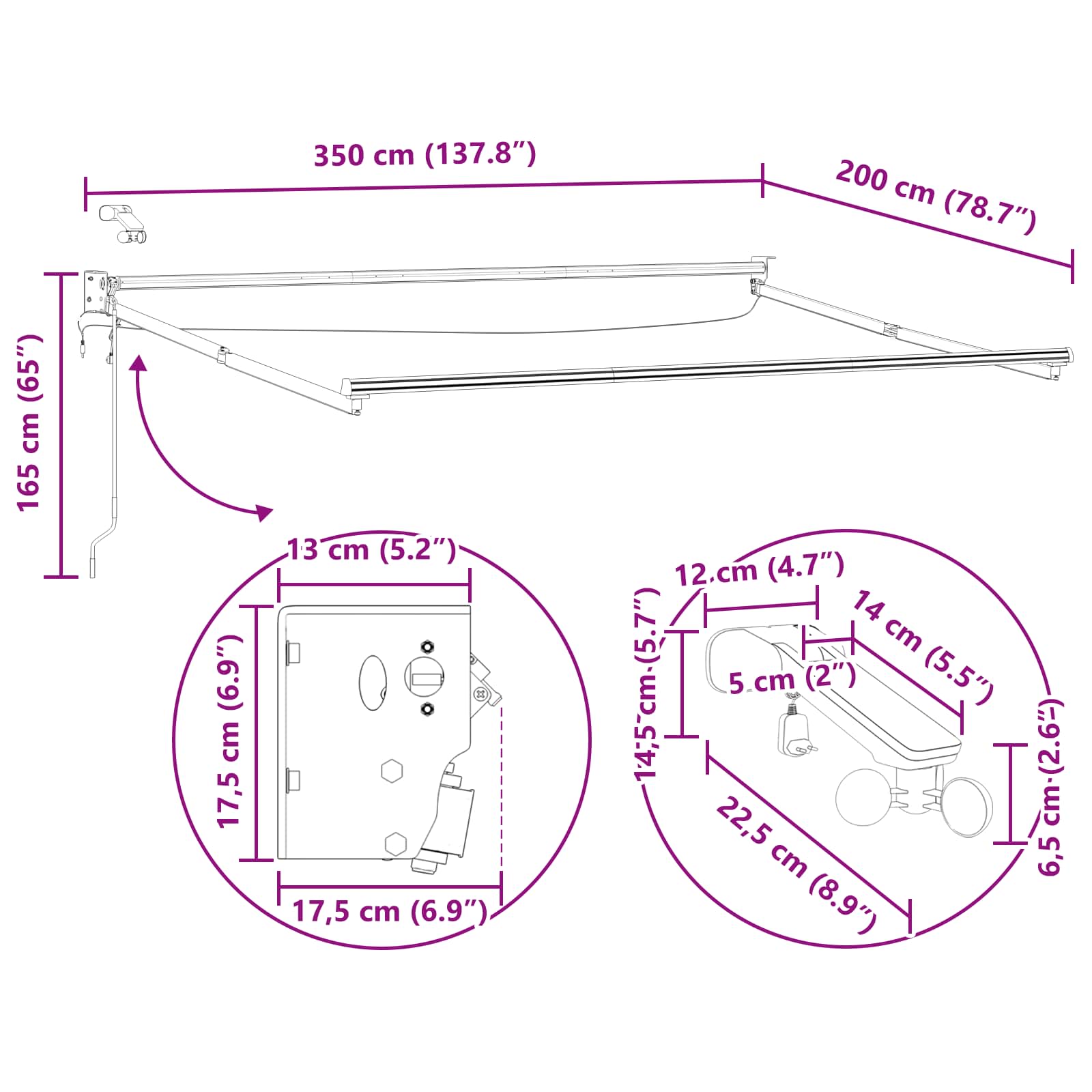Elektrisches Markisenrahmen Weiß 3,5 x 2 m Aluminium