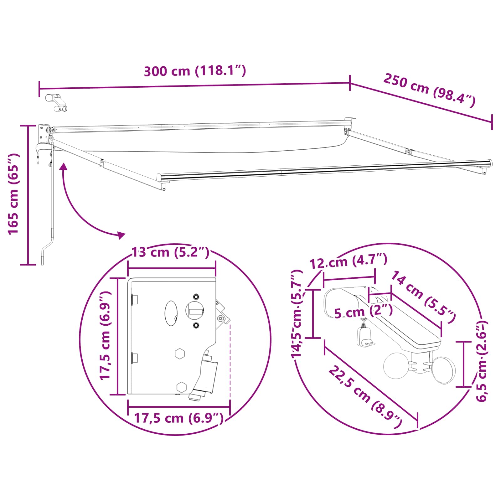 Elektrisches Markisenrahmen Weiß 3 x 2,5 m Aluminium