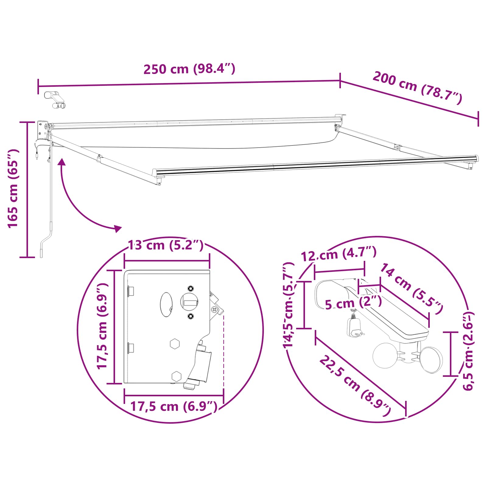 Elektrisches Markisenrahmen Anthrazit 2,5 x 2 m Aluminium