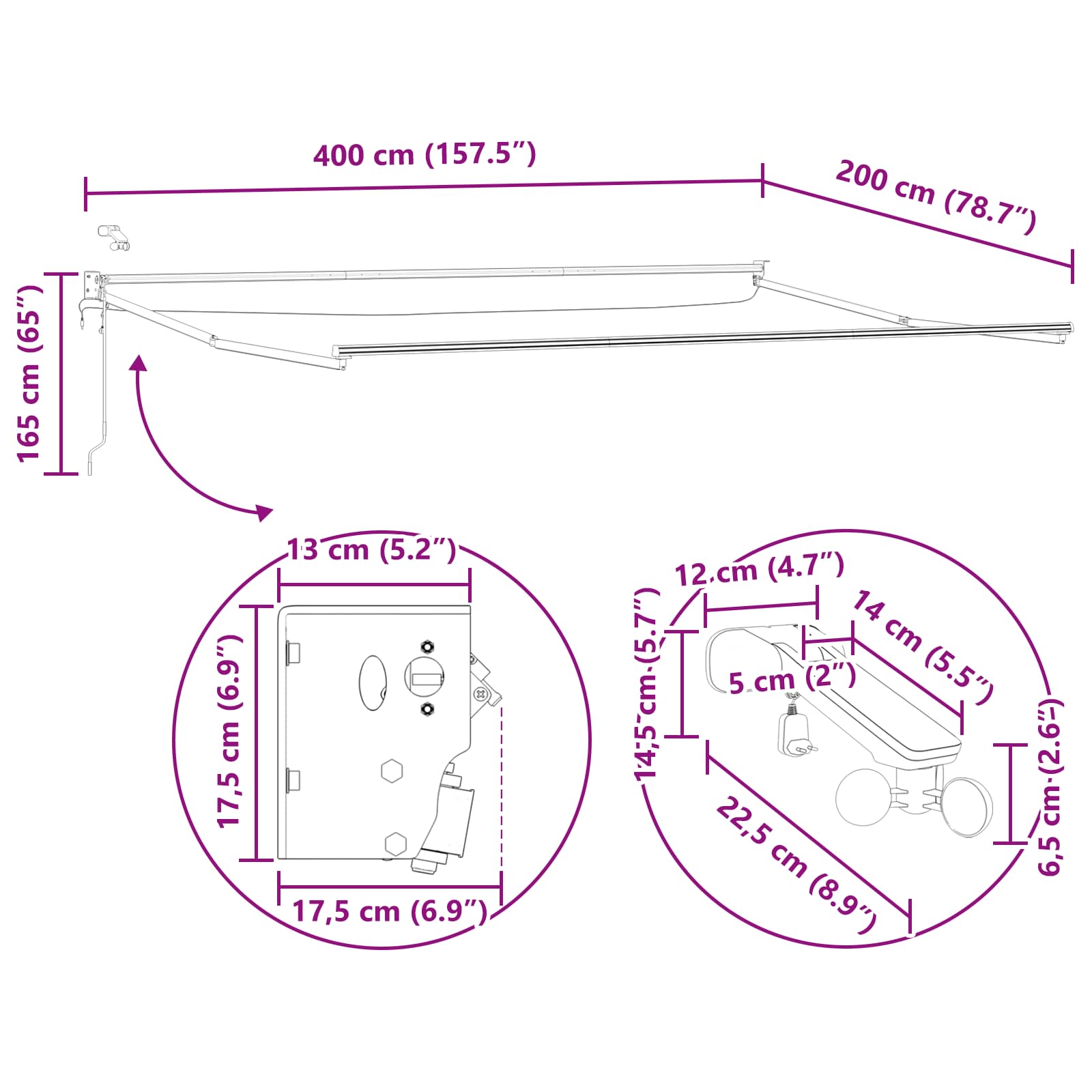 Elektrisches Markisenrahmen Anthrazit 4 x 2 m Aluminium
