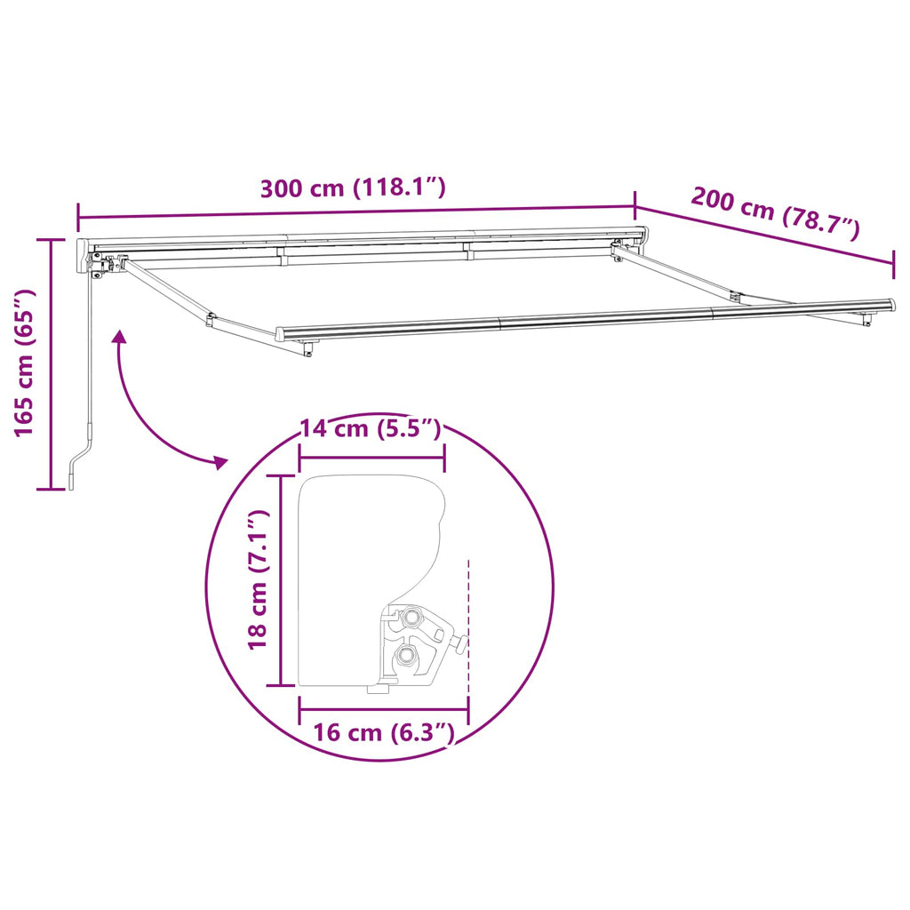 Manueller Markisenrahmen Verstellbar Anthrazit 3 x 2 m Stahl