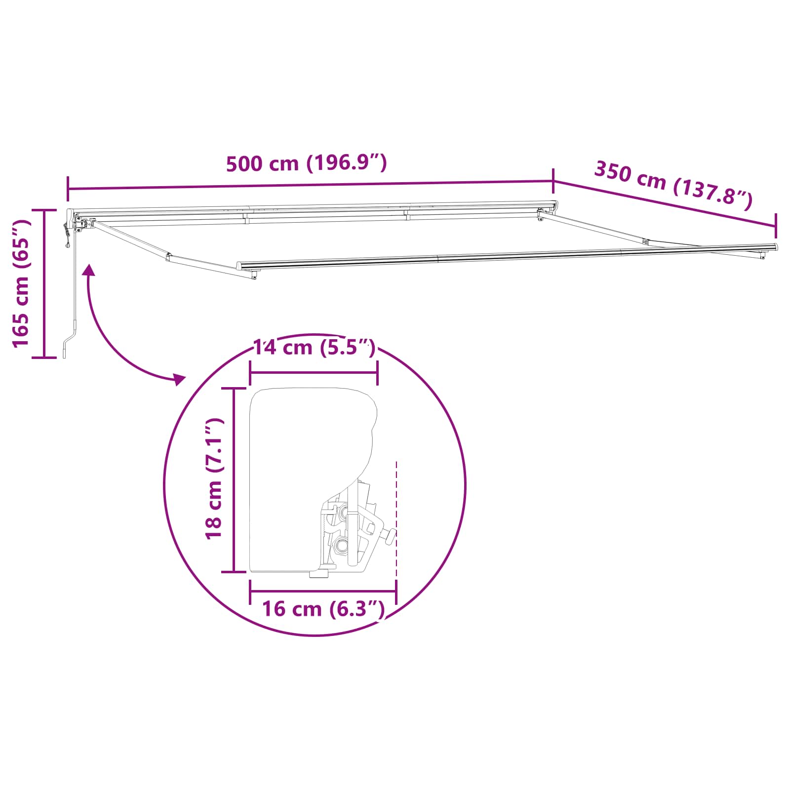Elektrisches Markisenrahmen Verstellbar Weiß 5 x 3,5 m Stahl
