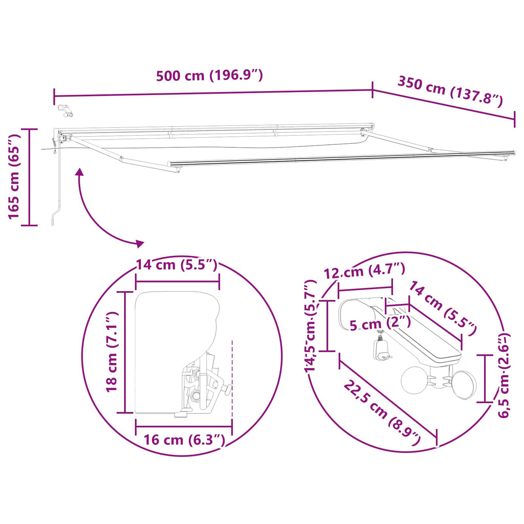 Elektrische Markisenrahmen mit LEDs Anthrazit 5 x 3,5 m