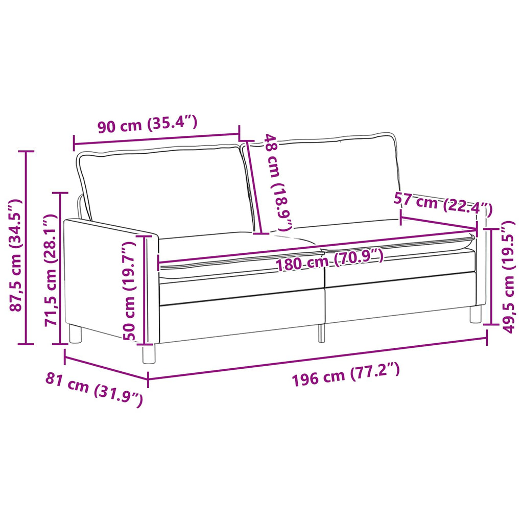 Sofa Hellgrau 196 x 81 x 87,5 cm Samt