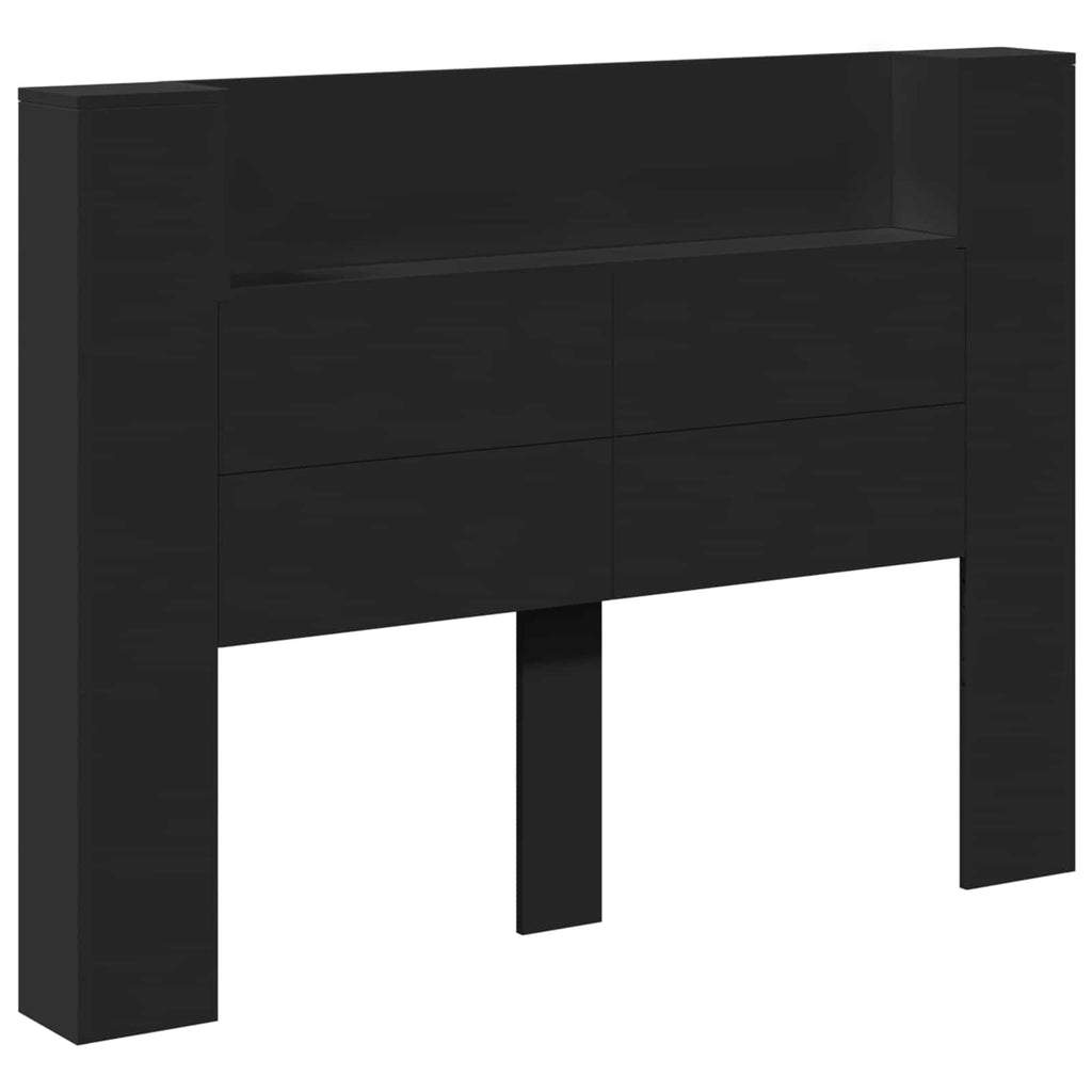 Stauraum Kopfteil mit LED Schwarz Holzwerkstoff