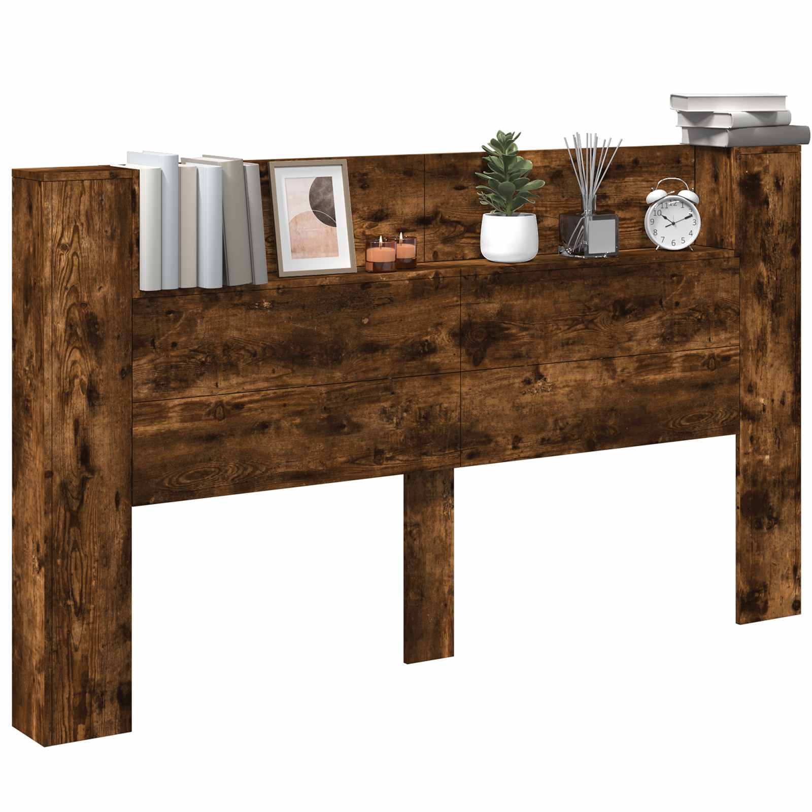 Stauraum Kopfteil mit LED Geräucherte Eiche Holzwerkstoff