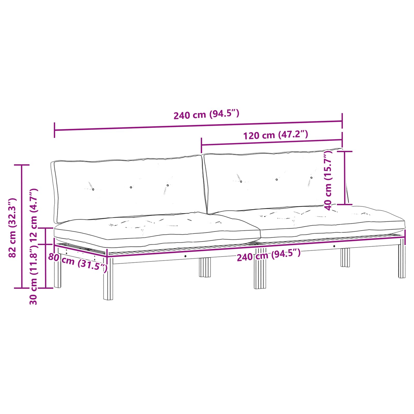 Mittelsofa Einheit Helles Akazie und cremeweiß Akazienholz