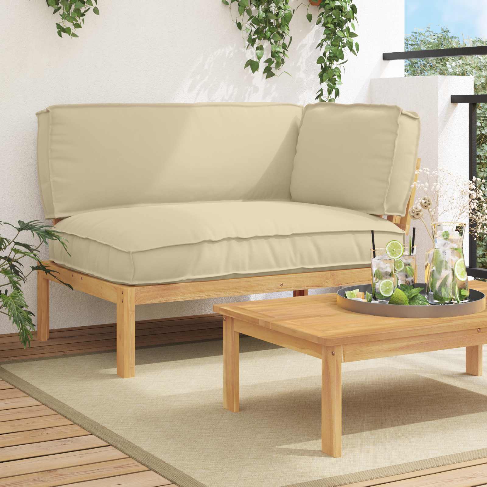 Sofa Set mit Kissen Beige 133 x 92 x 69 cm Massivholz Akazie